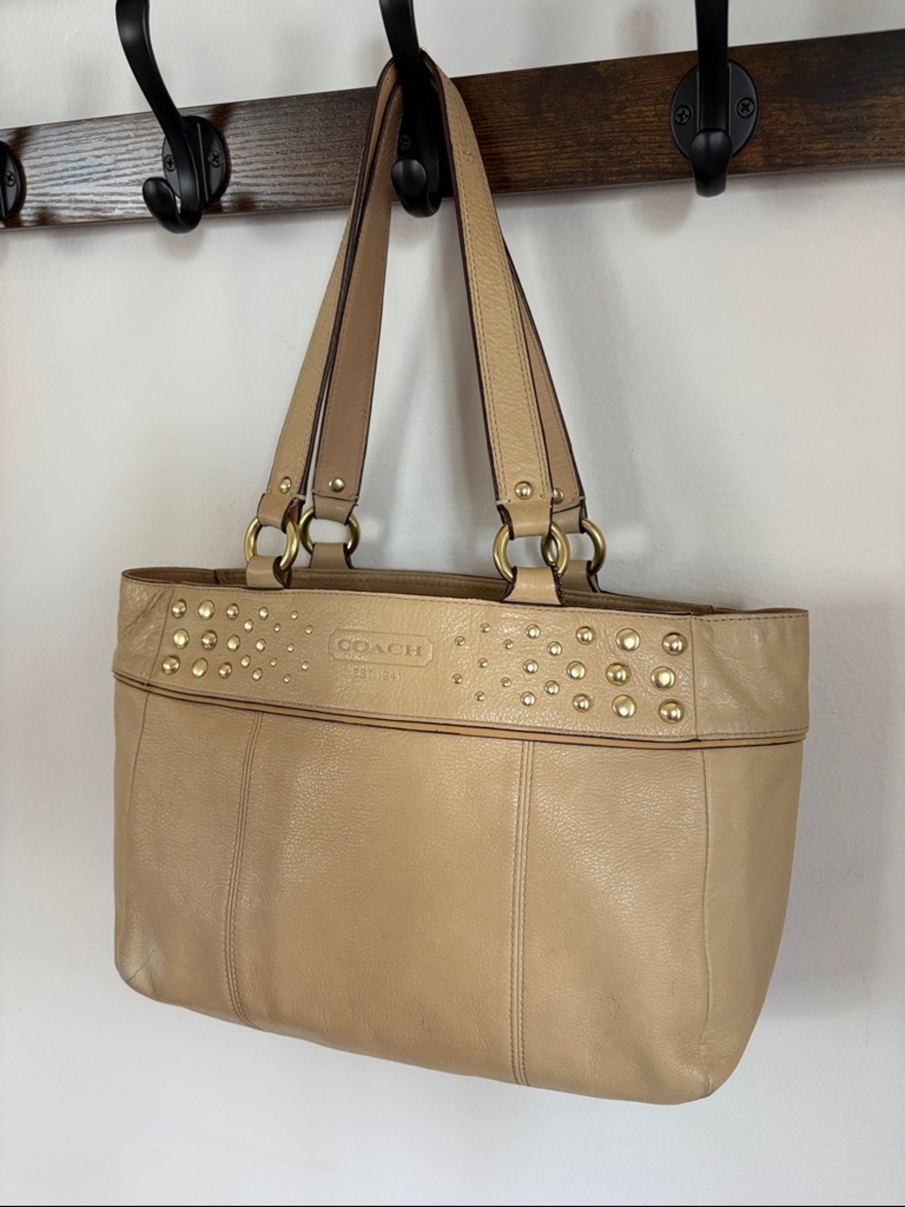 Coach Zoe Legacy Studded Tan Carryall Tote